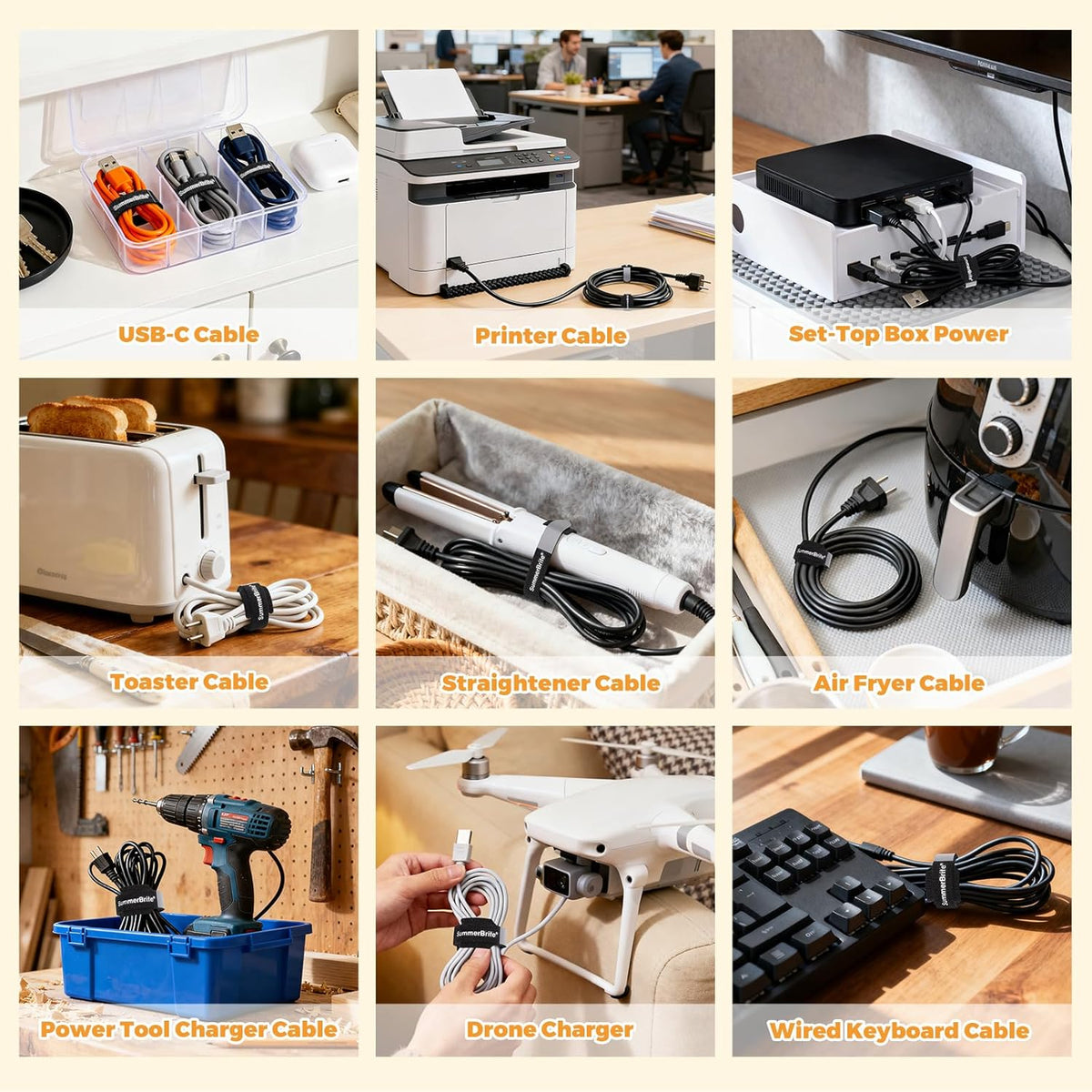 Cable Ties with Writable Labels, Cord Management, Black, 70 PCS, 8 IN