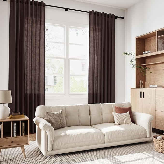 Coffee Brown Linen Curtains for Living Room 98 Inches Long Light Filtering Semi - Image 5
