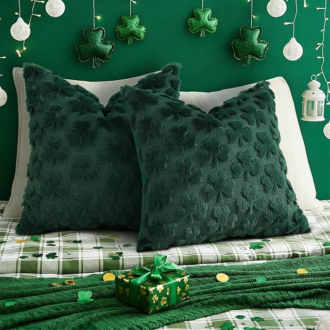 decorUhome St. Patrick’s Day Shamrock Green Pillow Covers 16x16 Inch Set of 2 - Image 5