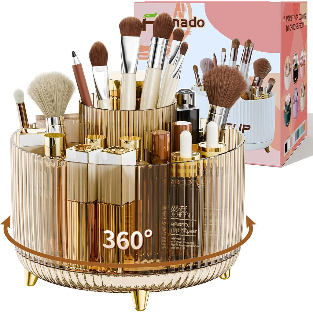 fanado 360° Rotate Makeup Brush Holder Organizer, Makeup Organizers Countertop, Makeup organization and Skincare Storage for Vanity, Desktop, Bathroom (Clear Green)