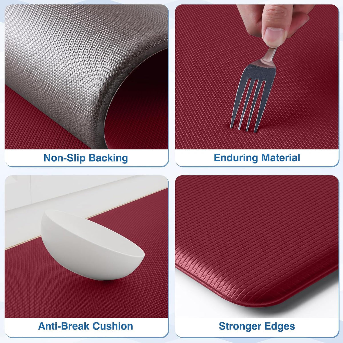 StepRite Kitchen Mats for Floor, 2-Piece Anti-Fatigue Rugs, Burgundy