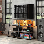 4-Tier AV Media Stand with Charge Station, Corner TV Stand with LED Lights, Rack Audio Tower, Corner Entertainment Center, Stereo Cabinet for/Apple TV/Xbox One/ps4 (Walnut)