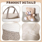 FoldTier Diaper Caddy Organizer Teddy Bear Basket for Nursery with Handle Baby Shower Storage Bin Portable Cotton Rope Gift Bag for Changing Table Cart Car Baby Wipes Newborn Essentials(Gray White)