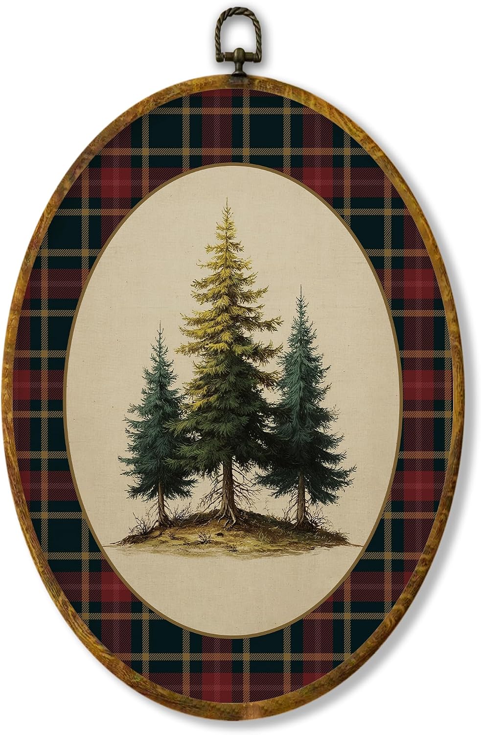 XPH Vintage Christmas Tree Oval Wall Art Framed, Rustic Winter Xmas Tree Oval Wall Decor, Farmhouse Christmas Cozy Winter Hanging Canvas Prints for Home Bedroom Living Room Decoration, 8.6x11.4 Inch
