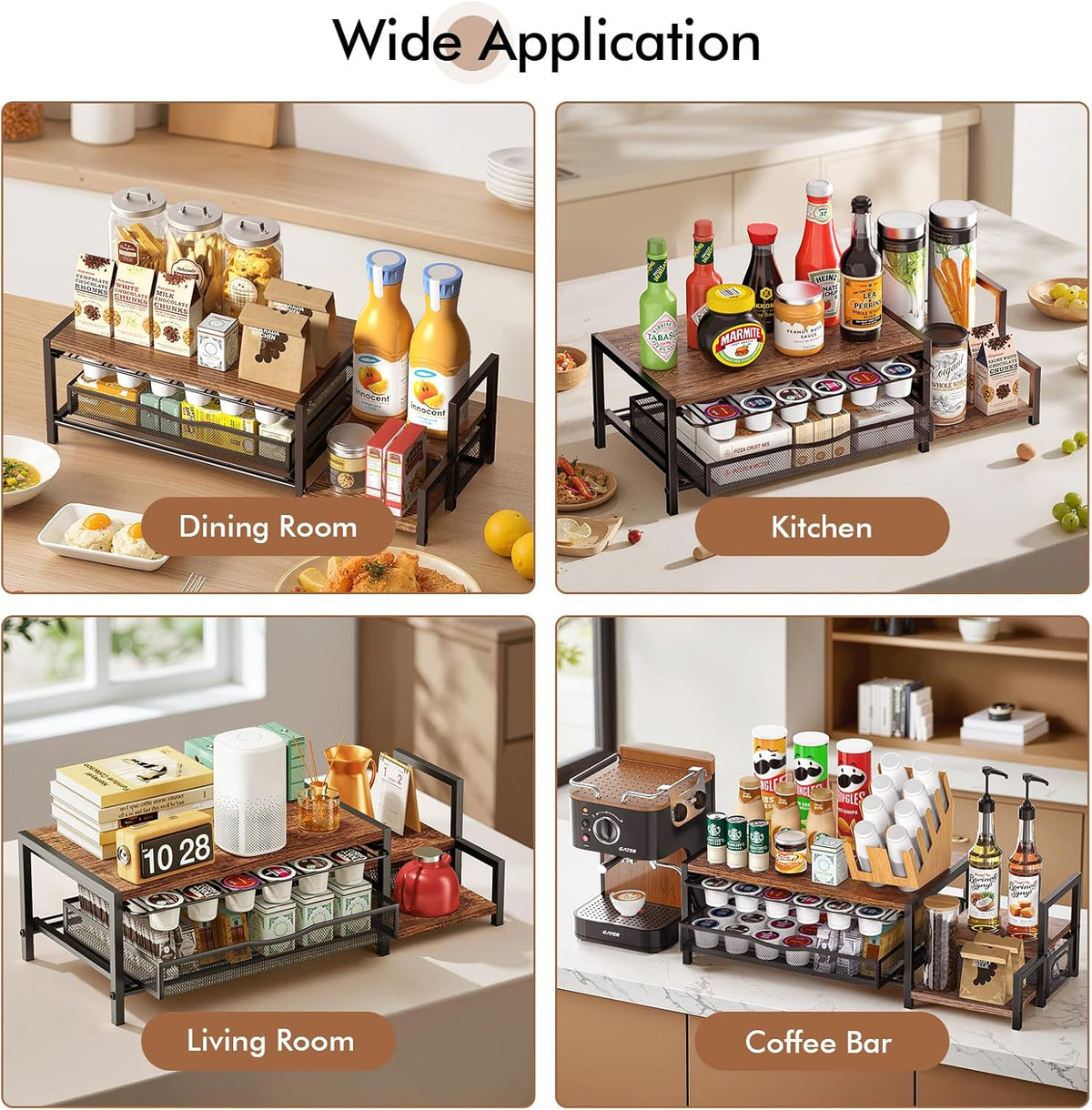 Coffee Bar Organizer for Countertop, Hold up 48 Pods, Black
