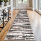 Lansny Modern Abstract Runner Rug 2.6x12, Dark Light Brown White Washable Long by lansny