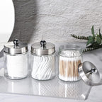 3PC Apothecary Jar Canisters Bathroom Vanity Organizer (Brushed Nickel)