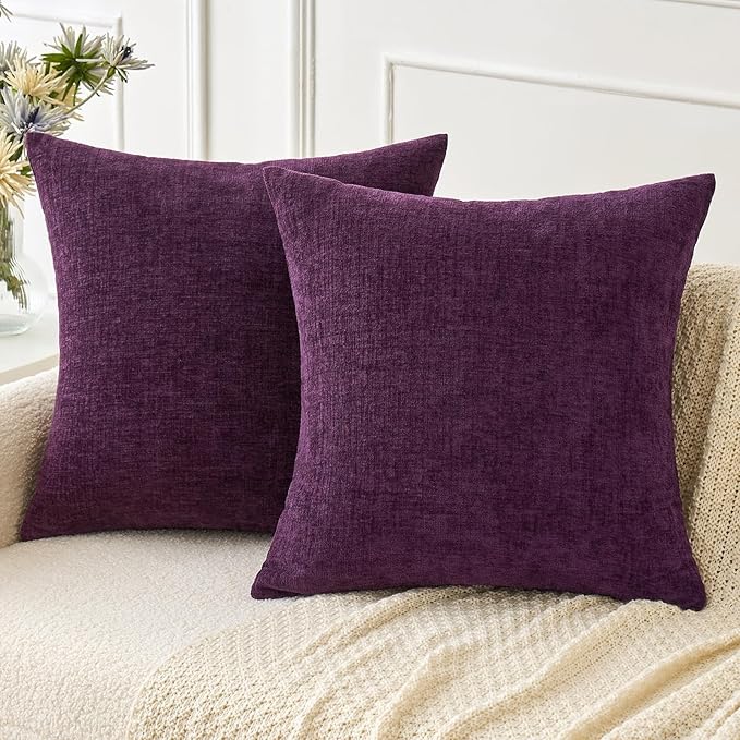 MIULEE Pack of 2 Couch Throw Pillow Covers 20x20 Inch Soft Plum Purple Chenille by MIULEE