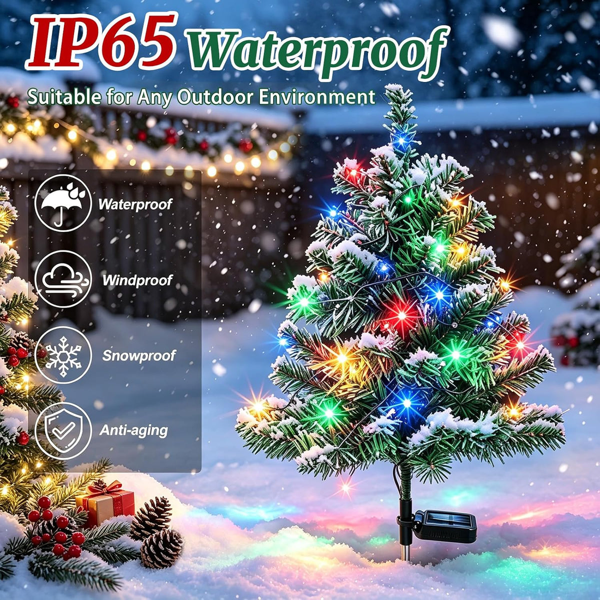 2 Pack Solar Christmas Tree Outdoor,Xmas Decorations with Colorful Lights