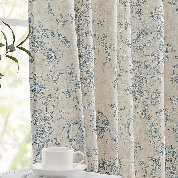 jinchan Linen Blend Curtain Floral Curtains by JINCHAN