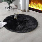 linmopm Faux Fur Rug Sheepskin Shag Fluffy Fuzzy Black 3x3 ft Rugs by Limopmfauxfurproducts