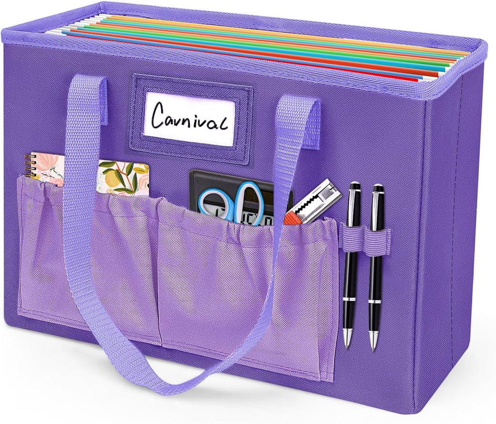 abcxgood Desktop File Organizer Box,Collapsible Hanging Filing Box,Home Office Document Storage Organizer with Front Pocket and Handles, Letter Size Folder. (PURPLE)