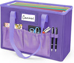 abcxgood Desktop File Organizer Box,Collapsible Hanging Filing Box,Home Office Document Storage Organizer with Front Pocket and Handles, Letter Size Folder. (PURPLE)