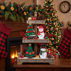 DECSPAS Christmas Decorations Indoor, 4 PCS Wood Christmas Trees & Snowmen for Centerpiece Table Decorations, Wooden Tiered Tray for Xmas Decor, Home, Winter, Tabletop, Mantel, Shelf, Gifts