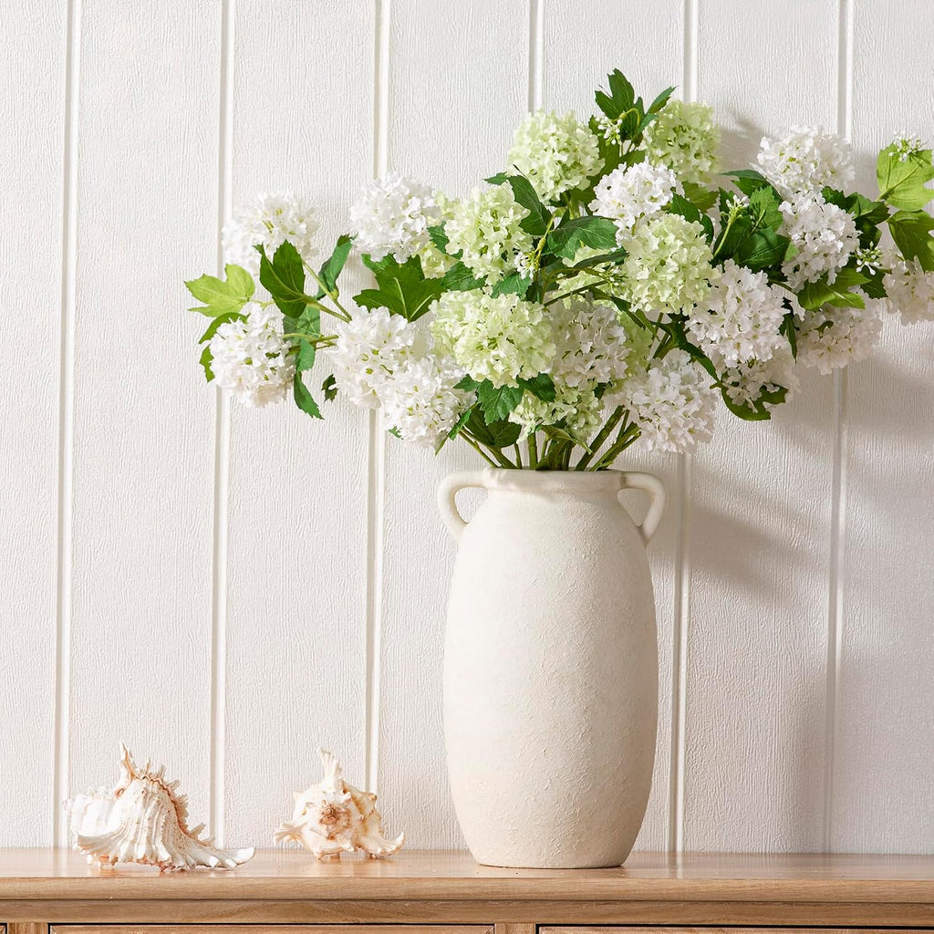 Dobbyby Ceramic Flower Vase 12 inch Farmhouse Rustic Vase Decorative Pottery Terracotta Tall Vases for Home Decor Table Mantle Fireplace Living Room Bathroom Wedding Centerpiece(Large-White)