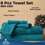 DAN RIVER 8 Piece Luxury Bath Towels for Bathroom, Towel Set, Teal