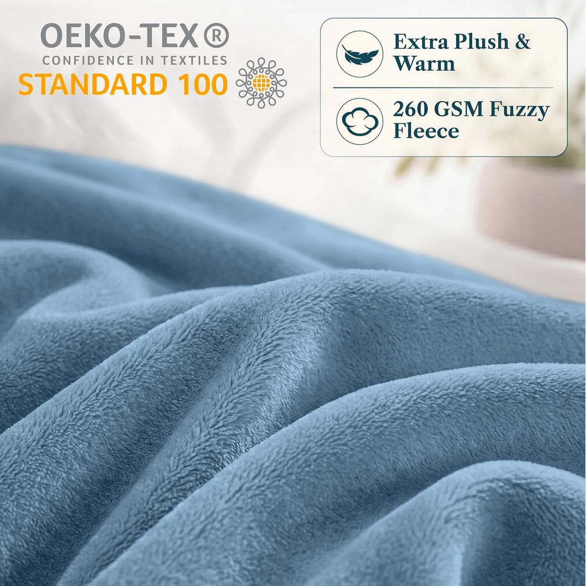 PAVILIA Fleece Throw Blanket, Soft Plush Fuzzy Flannel, Slate Blue 50x60