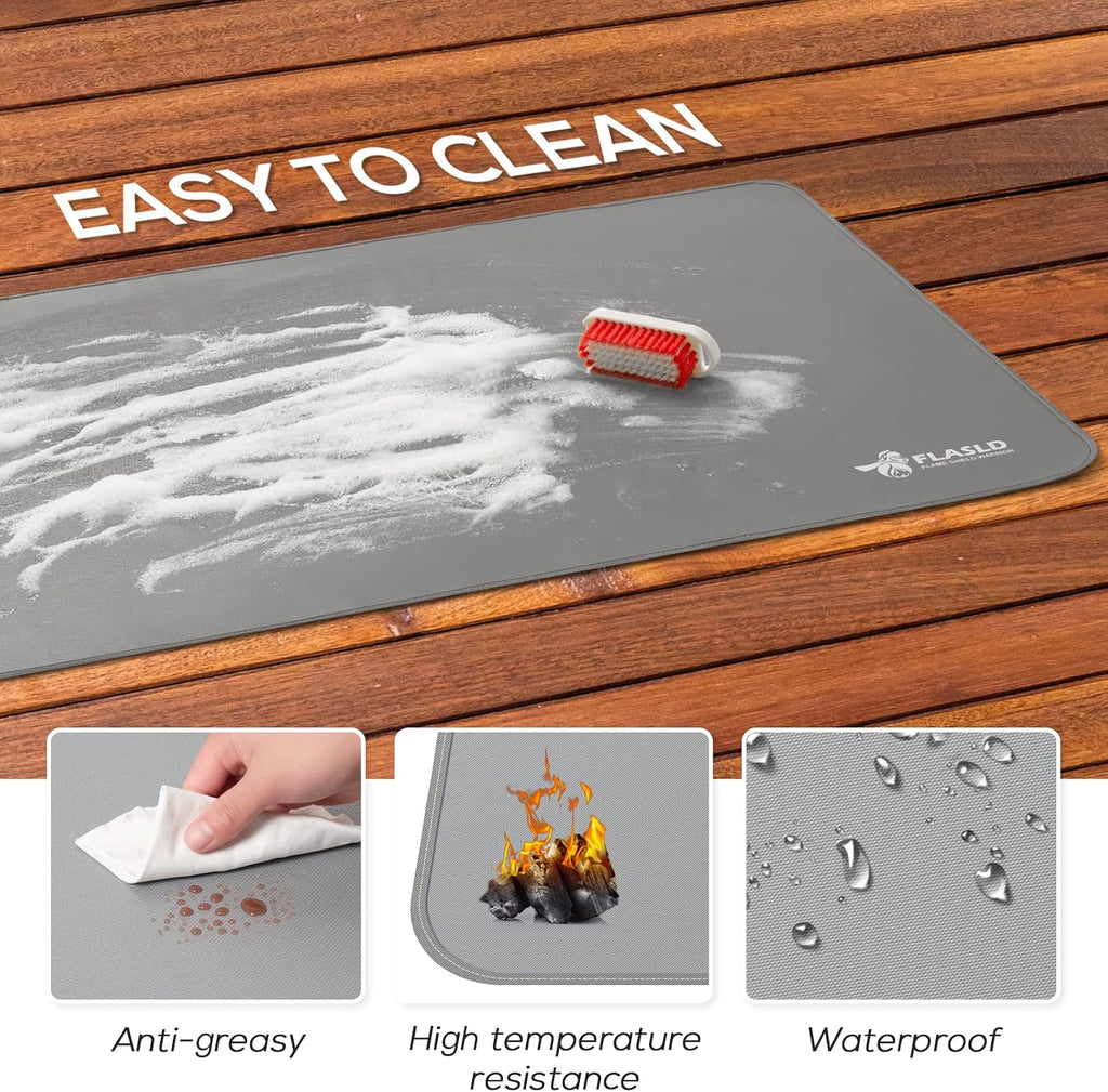 FLASLD Heavy-Duty Multi-Purpose Fireproof 24 X 42 inches Floor Mat for Indoor or Outdoor Use, Grill Pad for Fireplace, Kitchen Stove, CookTop and Hearth, Premium Deck and Patio Grill Mat, Gray
