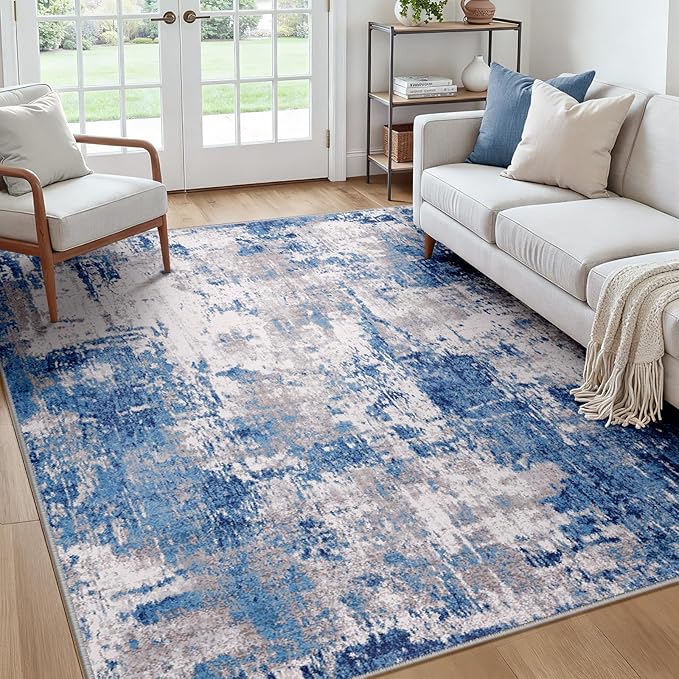Washable Area Rugs Square 7ft Non-Slip Modern Abstract Soft by RELEANY