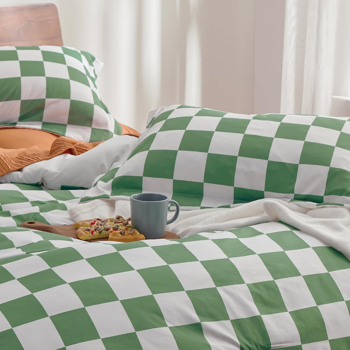 Bedsure Green Comforter Twin Size, Soft Checkered Bedding for Boys 2 Pcs
