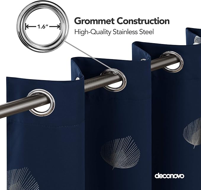 Deconovo Thermal Insulated Palm Fan Foil Print Curtain Room Darkening Grommet - Image 5
