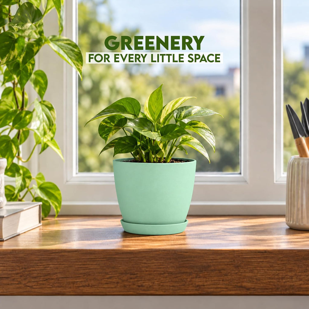 Plant Pots Indoor with Drainage, 5 Pack Multi-Size Planters Set, Aqua