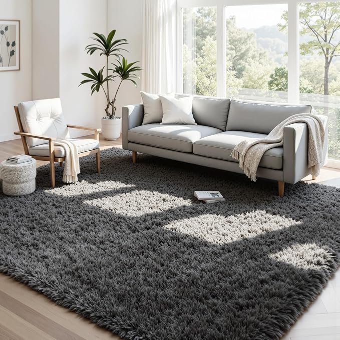 4x6 Area Rugs for Living Room Rug: Soft Fluffy Shag Gray Rugs for Bedroom - Image 2
