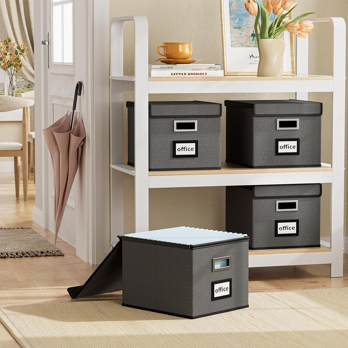 File Organizer Box with Lids, Collapsible File Folder Organizer