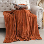 Puncuntex Burnt Orange Throw Blanket 108"×90" inches Fuzzy 3D Jacquard - Image 4