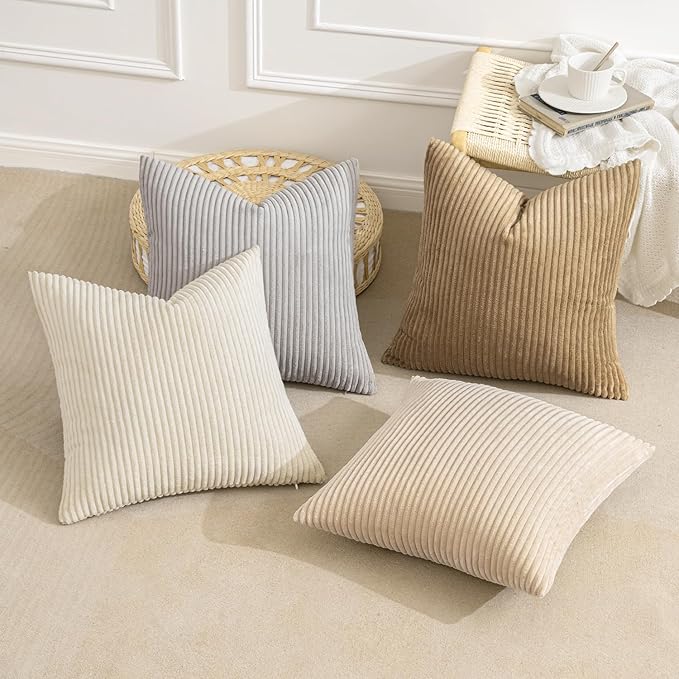MIULEE Boho Farmhouse Throw Pillow Covers 18x18 Inch Set of 4 Neutral Rustic - Image 4