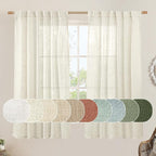 LAMIT Semi Sheer Linen Window Curtains 63 Inch Length, Light Filtering Neutral by LAMIT