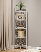CHOEZON 5-Tier Corner Shelf, Industrial Corner Bookshelf, 59.4" Corner Storage Stand, Plant Stand Display Shelf, Corner Bookcase for Bedroom, Living Room, Home Office, White TCJ10WB
