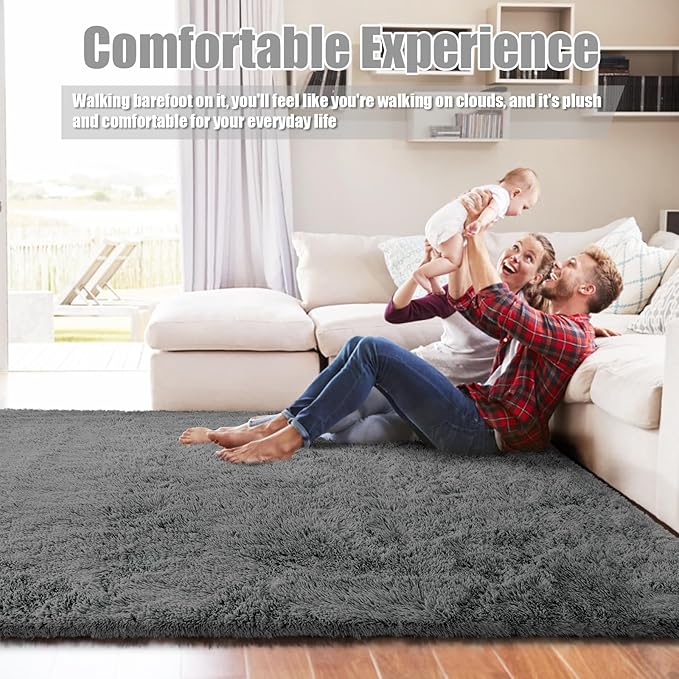 8x10 Fluffy Area Rugs for Living Room, Shag Area Rug for Bedroom, Deep Grey - Image 6