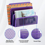 Desk Mail Organizer, Office Small Desktop Metal Mesh Envelope Letter Sorter Paper File Holder Organizer with 3 Vertical Upright Compartments, Purple 2 Pack