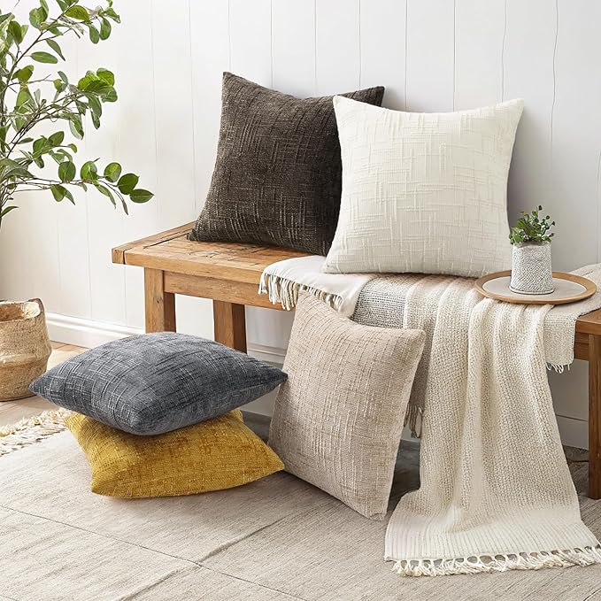 decorUhome Summer Mustard Yellow Chenille Euro Sham Throw Pillow Covers 22x22 - Image 6