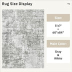 Abstract Rug 5x7 Machine Washable Area Indoor Grey White Low Pile Non-Slip - Image 5