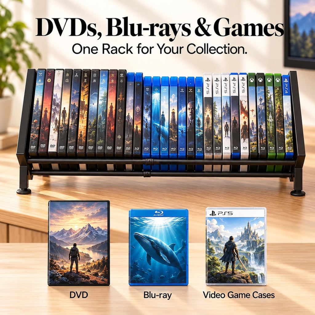 PUTNATRURE DVD Storage Rack, Expandable Video Game Shelf & Blu Ray Holder