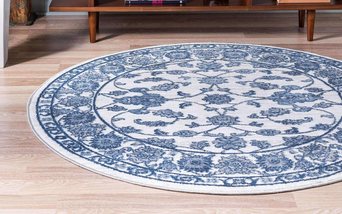Unique Loom Boston Collection Area Rug - Floral (3' 3" Round, White Blue/ Gray)