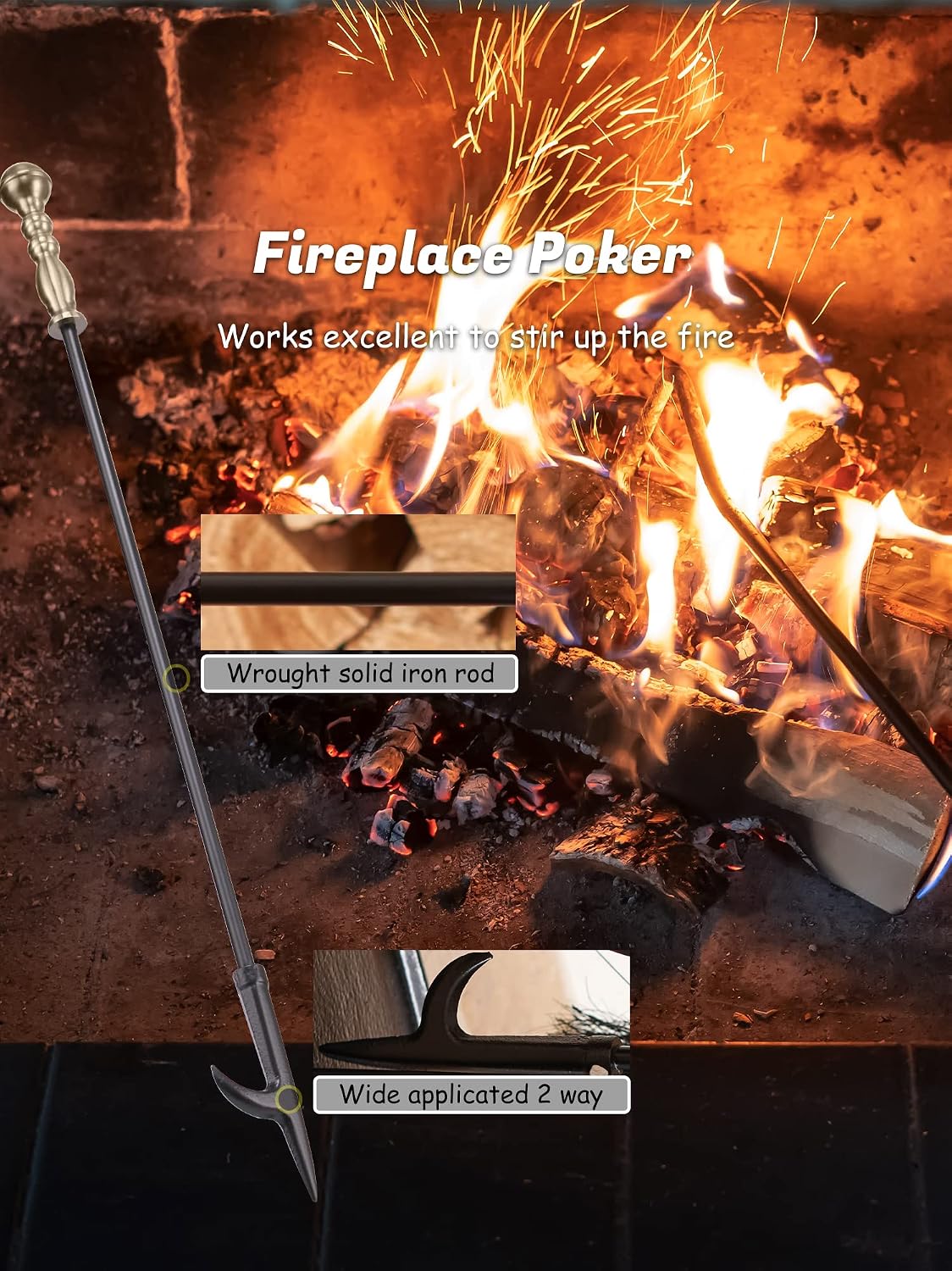 Lichamp Fireplace Tools Set, Retro Gold Handle