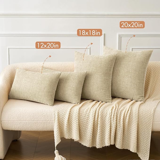 MIULEE Pack of 2 Beige Throw Pillow Covers 16x16 Inch Soft Chenille Pillow - Image 4