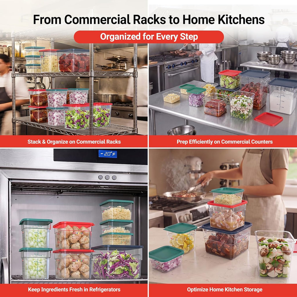 2 Pack 4 QT Commercial Food Storage Containers with Lids, Clear Square Containers for Flour, Rice, Sugar, Pet Food and Dry Ingredients Storage with FIFO Label Area