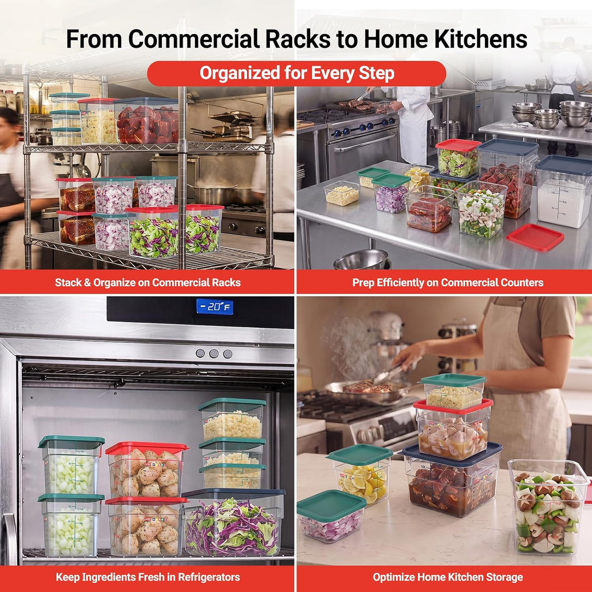 2 Pack 4 QT Commercial Food Storage Containers with Lids, Clear Square Containers for Flour, Rice, Sugar, Pet Food and Dry Ingredients Storage with FIFO Label Area