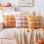 AQOTHES Fall Plaid Orange Green Throw Pillow Covers 18x18 Inch Set of 2