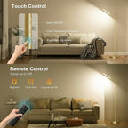 Yikuneng Dimmable LED Floor Lamp, Super Bright Reading Lamps Floor Standing lamp with Remote & Touch Control, Stepless Dimming & 2700K-6500K Color Temperature, for Living Room Bedroom Office, Gold