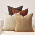 Topfinel Boho Throw Pillow Covers 18x18 Inch Set of 4 Soft Farmhouse Corduroy Striped Decorative Cushion Cover Beige Brown Gradient Rustic Pillow Case for Sofa Couch Living Room Bedroom