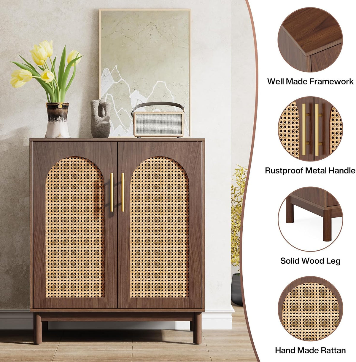 Tribesigns Set of 2 Rattan Sideboard, 59” Buffet Cabinet with Storage