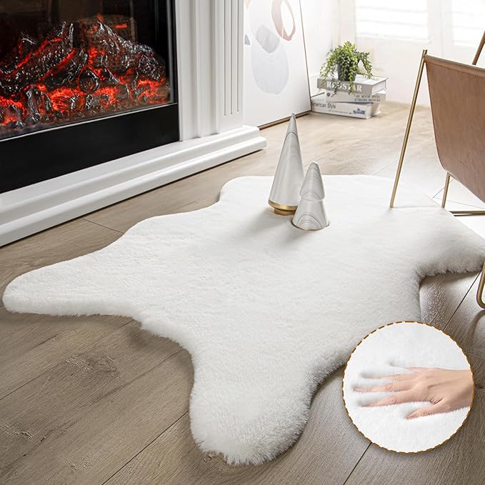 Ashler Faux Fur Rug, Upgraded Soft Faux Rabbit Fur White Area Rugs, 2 x 3 Feet by AshlerHomeDeco