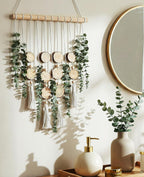 Fake Hanging Eucalyptus Wall Decor with Fake Greenery Leaves, Stems, and Wicker Ball, Artificial Eucalyptus Wall Hanging for Bathroom, Living Room, Bedroom Decor (24" L x 16" W)