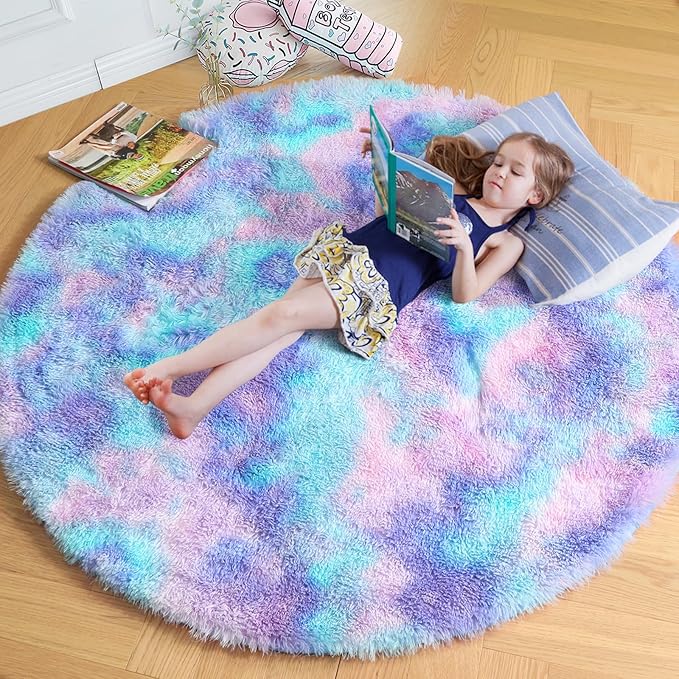Amdrebio Purple Rainbow Round Area Rug 7Ft by Amdrebio
