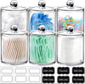 6 Pack Acrylic Qtip Holder with Labels, Qtip Jars for Bathroom